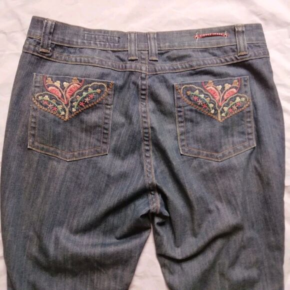 Vigoss Jeans Boot Cut High Rise Blue Denim Embroidered Pockets Womens Size 22 - Picture 2 of 11